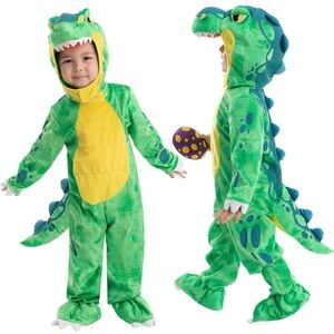 Green and Yellow Plush Dinosaur Halloween Costume with Tail